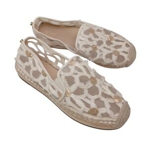 Botkier New York Sara Mesh Sequin Espadrille Slip On Shoes Cream Gold Women 9